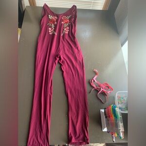 Love J Burgundy Floral Jumpsuit
